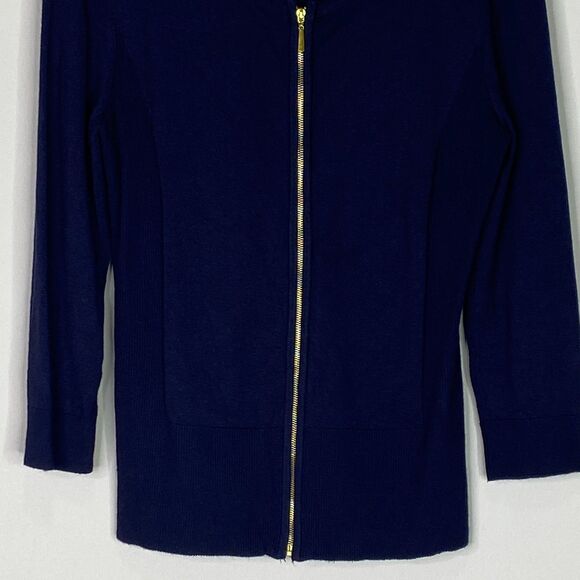 Carmen Marc Valvo Navy Blue Zip Up 3/4 Sleeve Sweater Top Women's Size Small - Picture 5 of 8